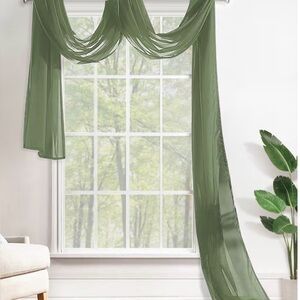 Elegant Green Sheer Curtain Topper Panel